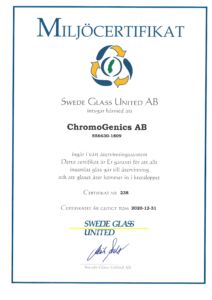 Environment certification from Swede Glass United to ChromoGenics AB