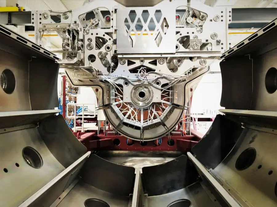 View from inside a huge sputter machine.